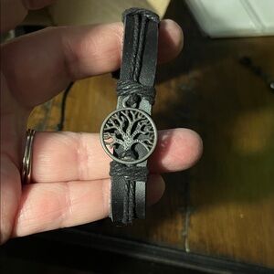 Black Leather Wrap Bracelet with Tree of Life Charm 1364
